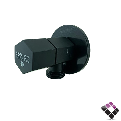 محبس زاوية BATHROY ايطالي مسكة سداسية لون أسود رقم BI-530B مقاس 1/2"