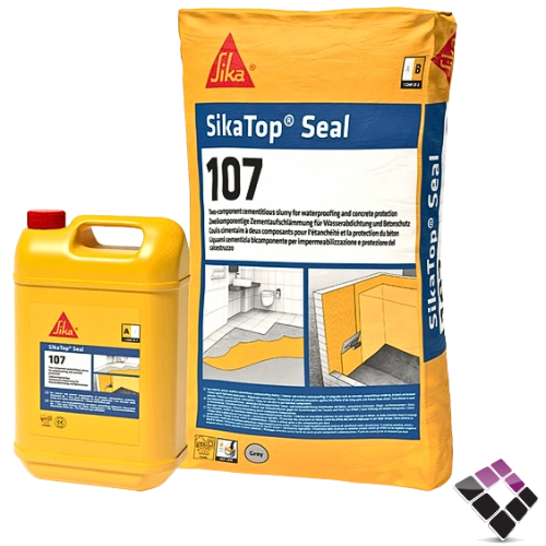 كيس + جالون سيكا توب سيل رقم 107 دهان أسمنتي بوليمري عازل للماء مكون من مركبين للحماية  ويستخدم للإنشاءات الخرسانية والمونة لمنع رشح الماء