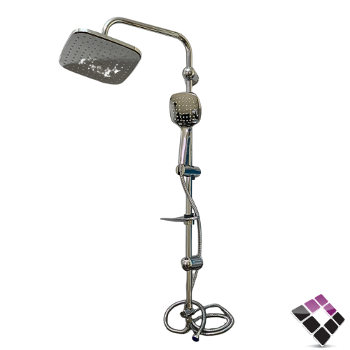 مسطرة دش ماسورة + لي و سماعة مربعة + قسام + صبانة + طاسة مربعة مبرومة كبيرة 23×23 كروم Hannaver الماني لون فضي