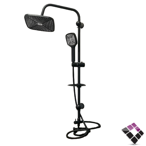 طقم شاور دش BERLI عمود أسود + طاسة مربعة 23×23سم مع لي و سماعة + صبانة رقم 5501