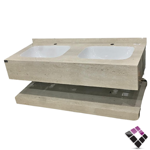 مغسلة كبينة بورسلان رخامي حوضين ليزر Orient standard معلق لون ترفنتينو بيج 120CM + مراية إضاءة LED رقم/ 12214119