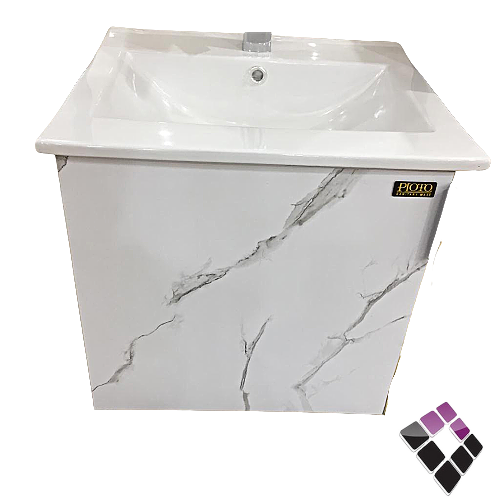 مغسلة معلقة دولاب المنيوم + plywood بديل الخشب لون أبيض عرق رمادي موديل رخام كرارة  مقاس 47 سم   PL301-4