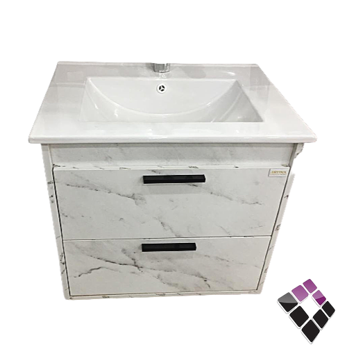 مغسلة ARONA صيني حوض رخام + دولاب معلق لون أبيض + عرق رمادي رخام كرارة 60CM + مراية إضاءة LED رقم/ 4-AR1900-60