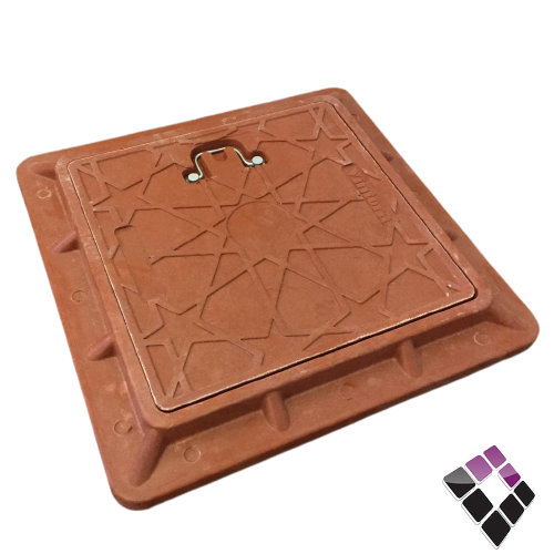 غطاء تفتيش فيبر ثقيل VINTORA صيني لون أحمر قرميدي المقاس مع الحلق 40×40