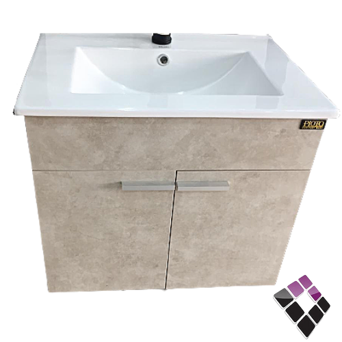 مغسلة معلقة PLOTO صيني دولاب المنيوم + بديل الخشب plywood لون رمادي رخامي + حوض خزف أبيض 60CM + مراية LED رقم/PL-452-1-60