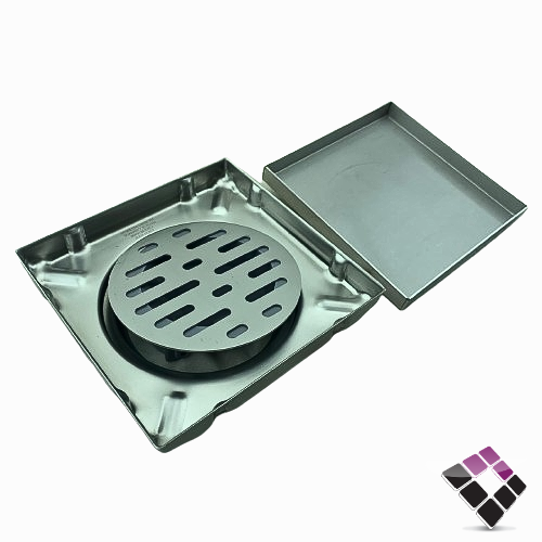 صفاية إستيل 316 لماع مخفي مفرغ للبلاط AQUA PLAST ايطالي + رداد + شبك مقاس 15*15