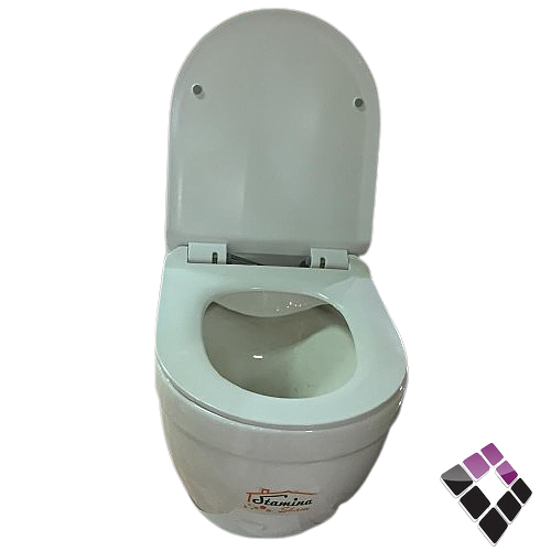 كرسى أفرنجى معلق STAMINA صينى مربع لون أبيض نظام تصريف مطور ريمليس RIMLESS + غطاء فايبر هيدروليك قاعدة كروم سهل الفك 18 سم رقم CR-0041