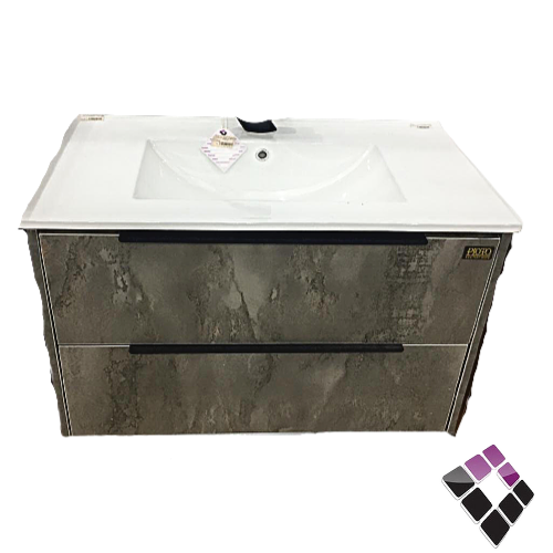 مغسلة معلقة PLOTO صيني دولاب المنيوم + plywood بديل الخشب لون رصاصي رخامي مقاس 80 سم  PL515-80-4