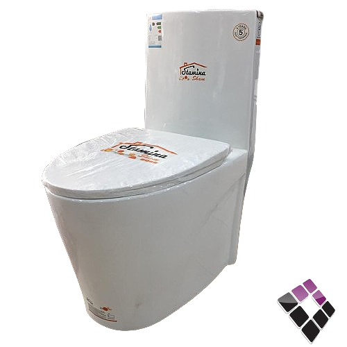 كرسى أفرنجى أرضي STAMINA صينى بيضاوي لون أبيض نظام تصريف مطور ريمليس RIMLESS + غطاء فايبر مطور هيدروليك قاعدة كروم سهل الفك 30 سم رقم 8225