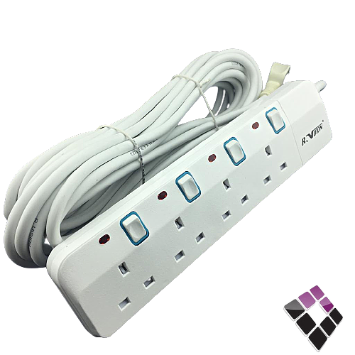 توصيلة كهرباء R-VISION الرائد العربي سعودى سلك طول 10 متر 4 مخارج فيش 13Aمع + مفتاح و لمبة + فيوز للأمان