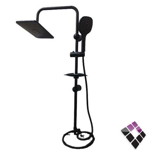 طقم شاور دش LARSVK الماني عمود + طاسة مستطيلة لون أسود مع عمود صاعد نازل + لي و سماعة + صبانة رقم L-202...رقم الصنف (3723206)