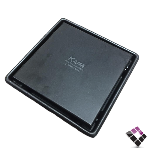 صفاية استيل 304 مفرغة للبلاط لون أسود KANA صيني مع رداد بلاستيك مقاس 15×15