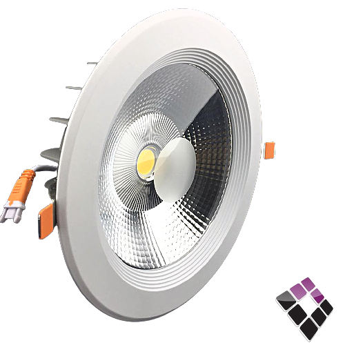 كشاف LED سبوت داخلي عدسة COB مزود بمبرد المنيوم NEW POWER  صيني إضاءة 4000K كريمي 20سم 8"×30W***