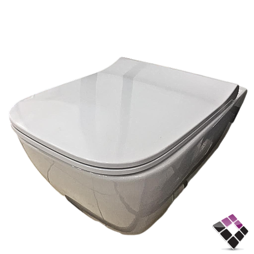 كرسي أفرنجي معلق GEBERIT جبرت أوربي موديل SMYLE Square نظام تصريف مطور Rimfree sq مع غطاء هدرولك مقاوم G00208000