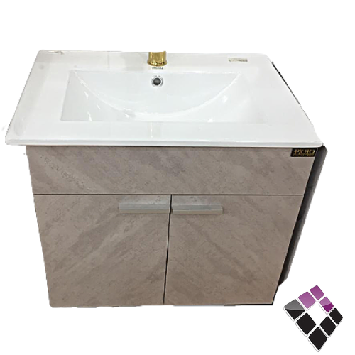 مغسلة معلقة PLOTO صيني دولاب المنيوم + بديل الخشب plywood لون بيج رخامي + حوض خزف أبيض 60CM + مراية LED رقم/PL-452-3-60