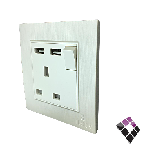 فيش مع مفتاح 13 أمبير + USB مخرجين LUXIFY صيني لون لؤلؤي رقم 25000034