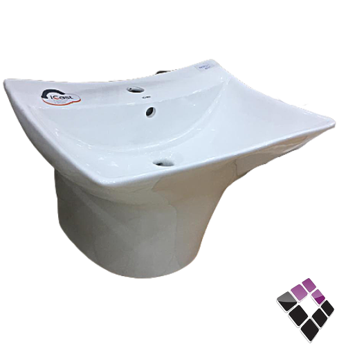 مغسلة معلقة iCast صيني لون أبيض مربعة حوض مقوس قطعة واحدة  رقم IC-BO406-W