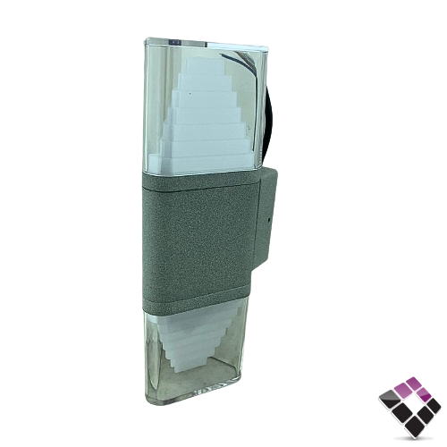 كشاف سور LED خارجي bright light جرم المنيوم لون رمادي وتر بروف موديل أب + داون مستطيل إضاءة أصفر 12W رقم 4/074