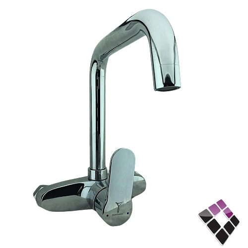 خلاط مجلى جدار اتمتك خزف سعودي كروم ثقيل رقبة عالية L مسكة بيضاوية موديل رايز RISE رقم 180101010352008