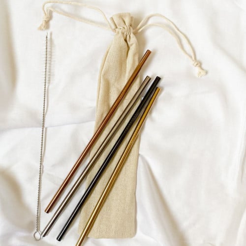 Stainless steel straw set