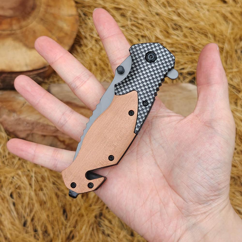 مطوية تكتيكي بمقبض خشبي ومعدن – Wooden Tactical Folding
