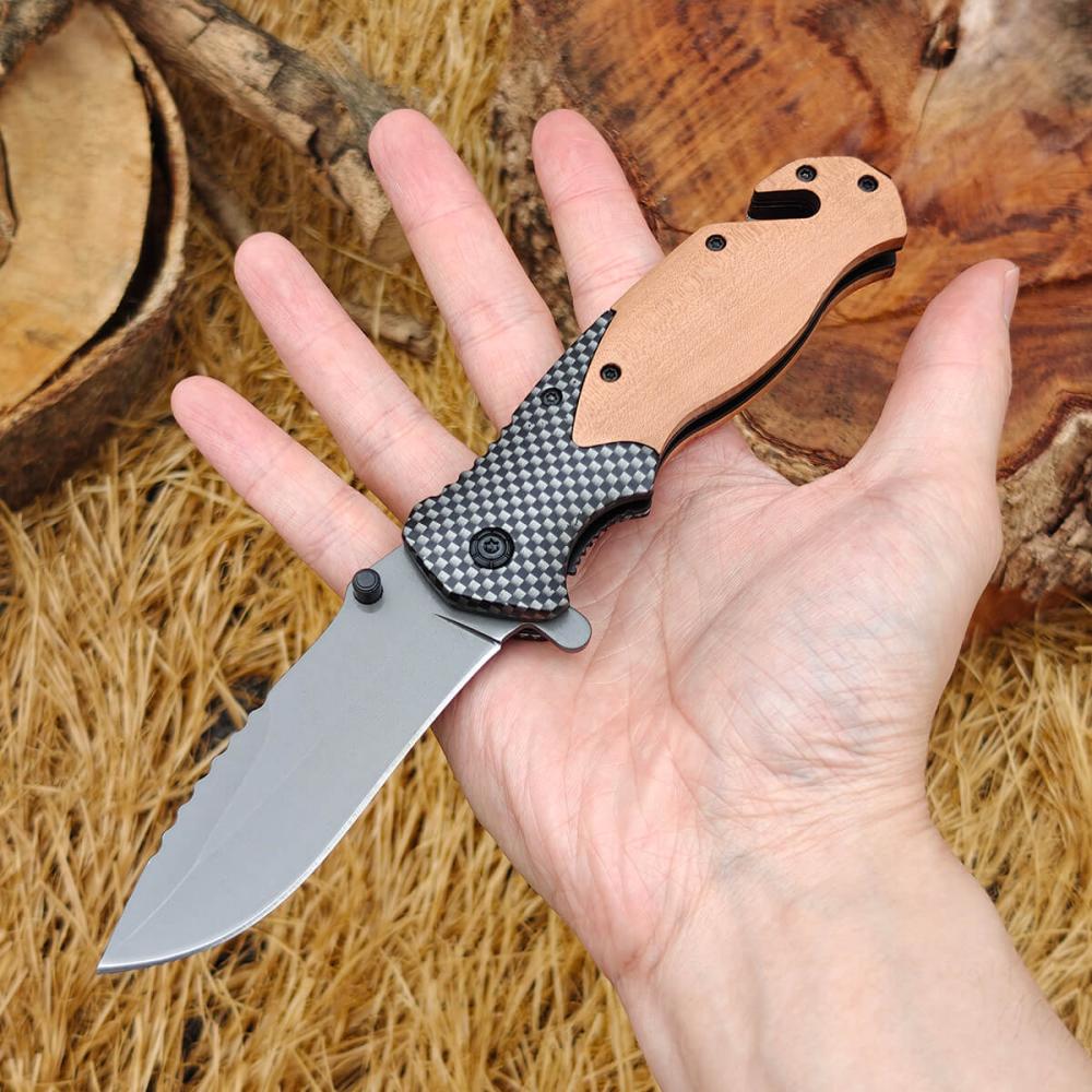 مطوية تكتيكي بمقبض خشبي ومعدن – Wooden Tactical Folding
