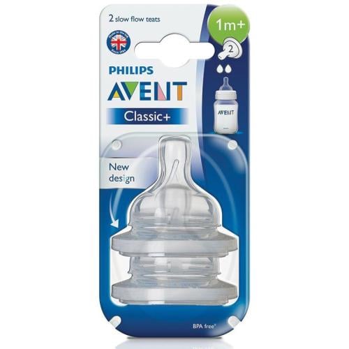 Avent Classic Slow Flow 1M+ Teat 2Pcs