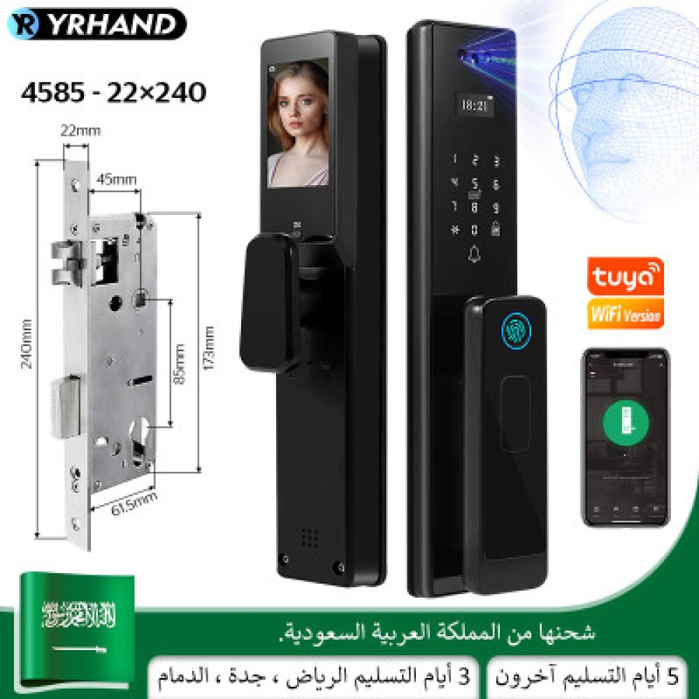 قفل رقمي ثلاثي الأبعاد لفتح الوجه مقاس 4585 Tuya Wifi مقاوم للماء ماسح بصمات الأصابع البيومترية مع كاميرا لأمن المنزل