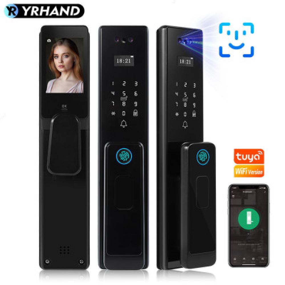 قفل رقمي ثلاثي الأبعاد لفتح الوجه مقاس 4585 Tuya Wifi مقاوم للماء ماسح بصمات الأصابع البيومترية مع كاميرا لأمن المنزل