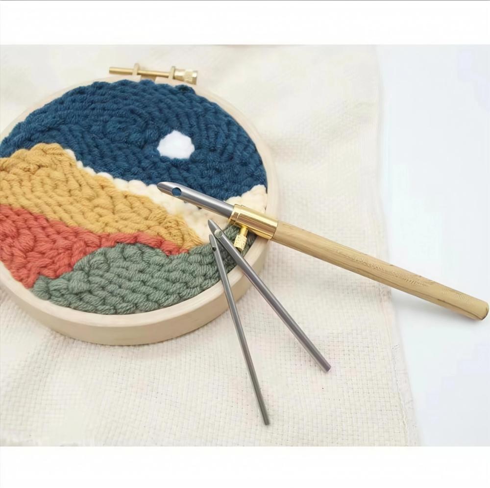 مجموعة ابرة نفاش بثلاثة مقاسات مختلفة ومقبض خشبي