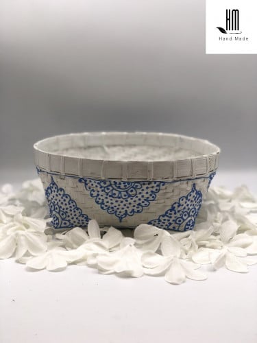 سلة من الخوص الطبيعي ( عرض25 سم ) مرسوم عليها رسم يدوي