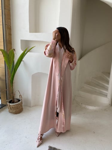 Pink crepe abaya