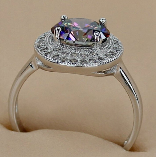 خاتم نسائي مطلي بالفضة ومزين بالزركون مقاس 7.25 أمريكي