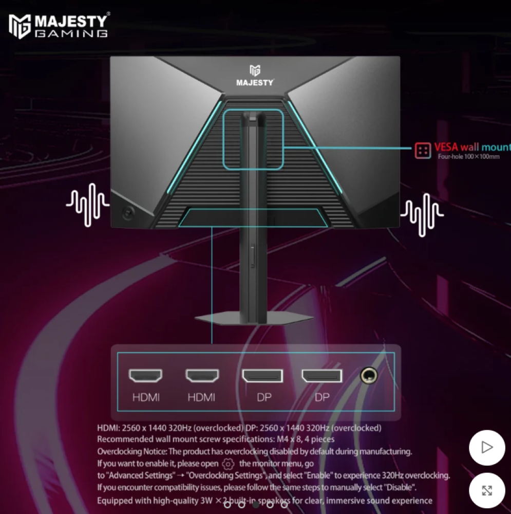 شاشة ألعاب ماجيستي 27 بوصة – QHD 2K، 320Hz، 0.5ms