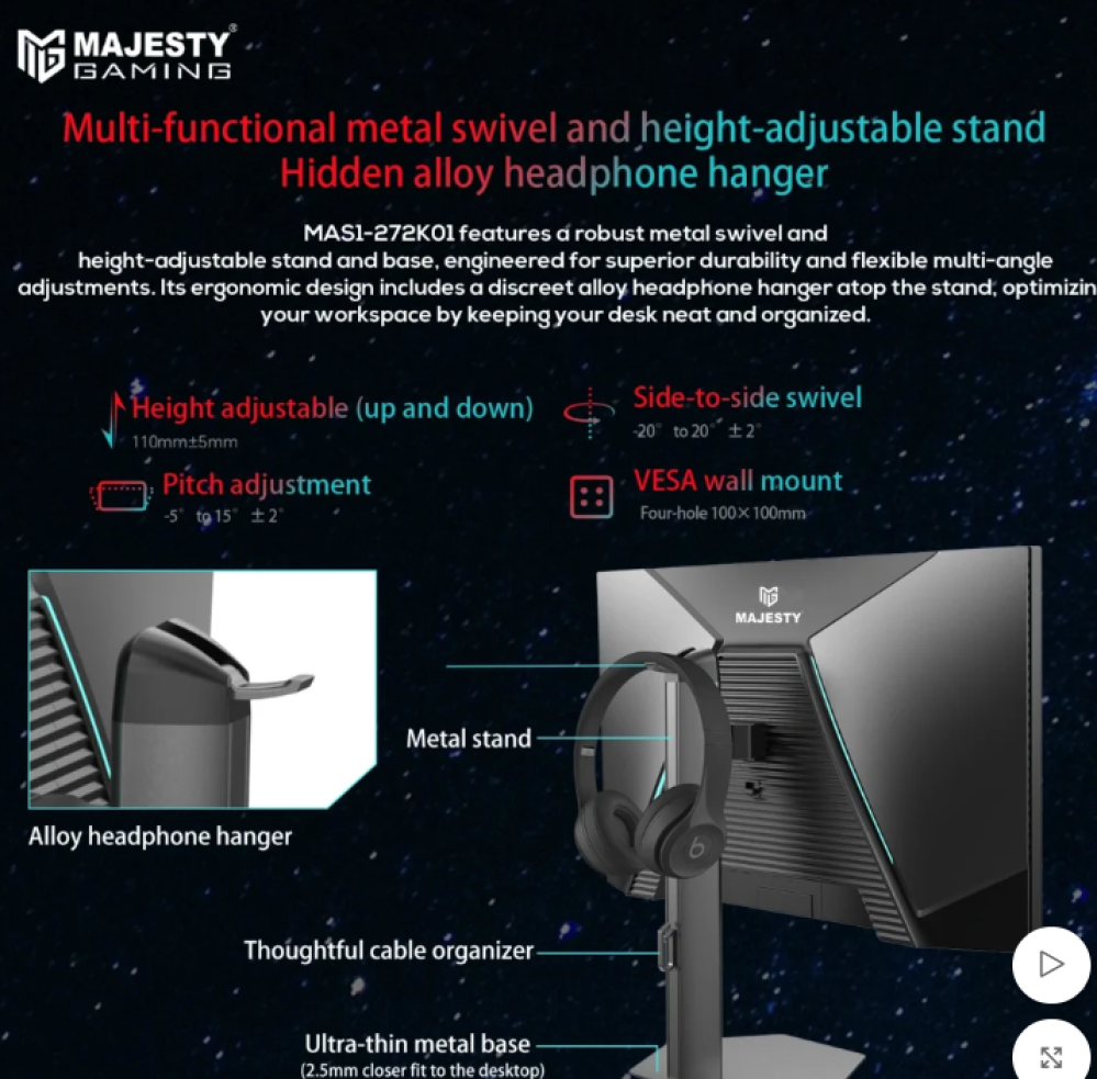 شاشة ألعاب ماجيستي 27 بوصة – QHD 2K، 320Hz، 0.5ms