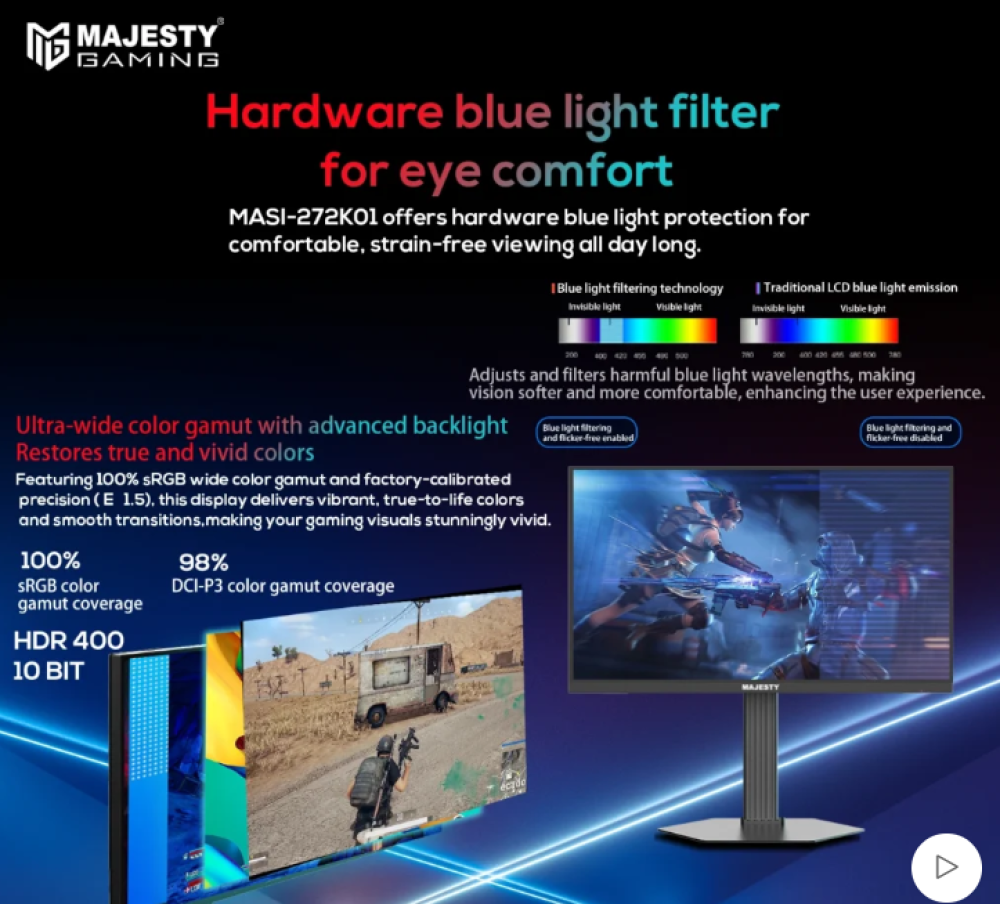 شاشة ألعاب ماجيستي 27 بوصة – QHD 2K، 320Hz، 0.5ms