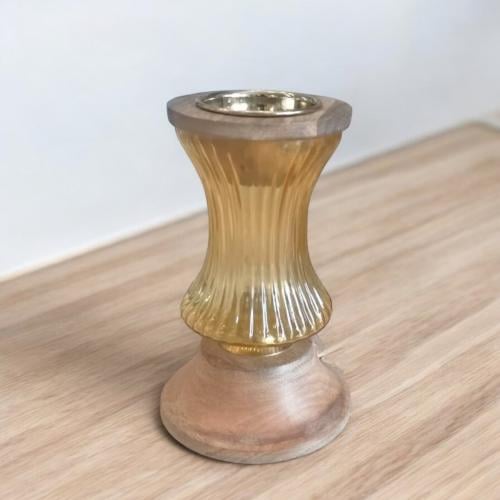 مبخرة هندي زجاج شفاف بقاعدة خشب