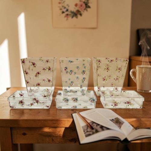 علبة مناديل مع سطل قمامة إكرليك شفاف