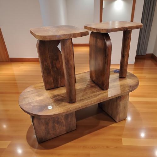 طقم طاولة خشب بيضاوي 2 + 1