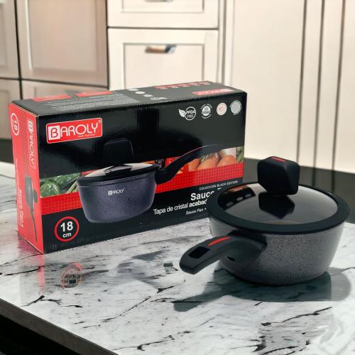 طاوة قلي جرانيت بغطاء زجاج مقاس 18 سم