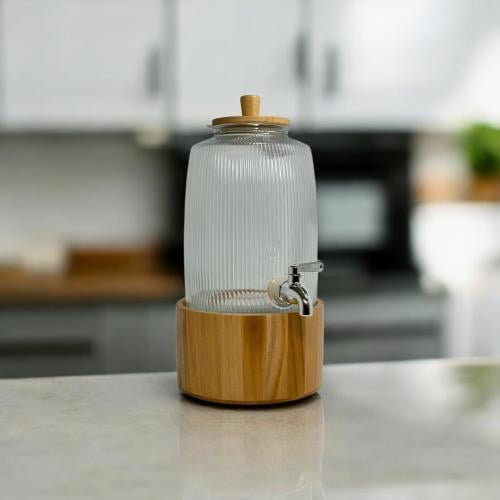 جك عصير زجاج قاعدة خشب 3 لتر