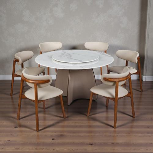 طاولة طعام رخام دائري 6 كرسي