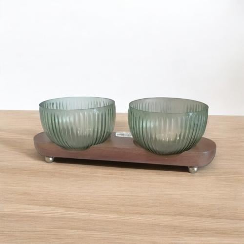 صحن هندي خشب مع زجاج ملون