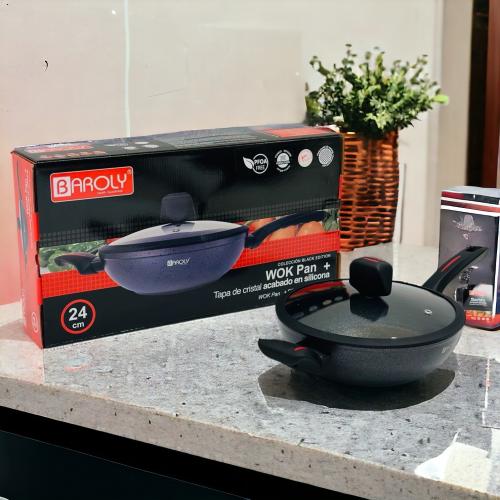 طاوة قلي جرانيت بغطاء زجاج مقاس 26 سم