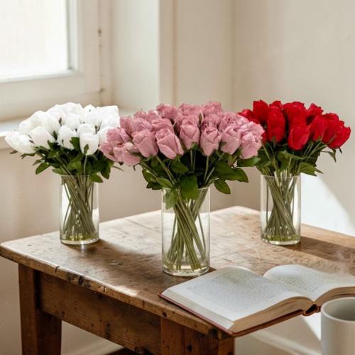 ورد تنسيق ملون فازة زجاج بالحبة