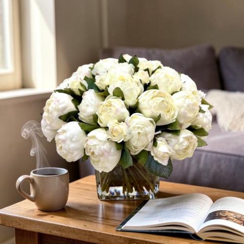 ورد تنسيق ابيض فازة زجاج