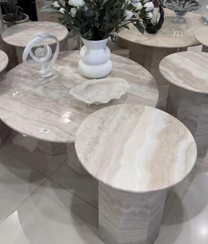 طقم طاولة شاي رخام دائري 4+1