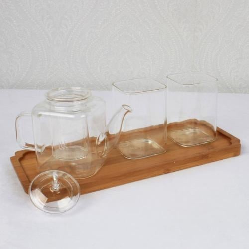 طقم كاسات مع براد + تبسي خشب