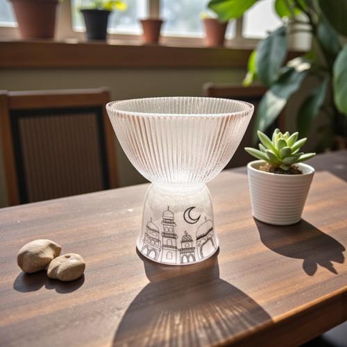 صحن زجاج بقاعدة فنجان رمضان