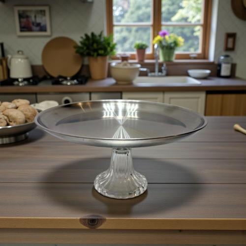 صحن ستيل فضي بقاعدة